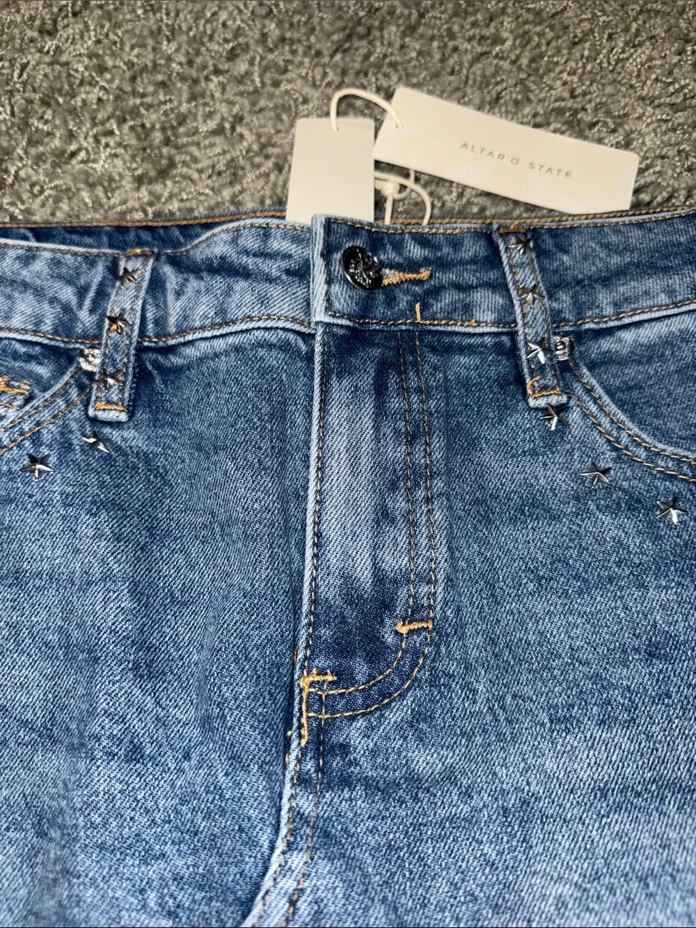 Altar'd State Blue Denim Mini Skirt with Stud Detail NEW (M)